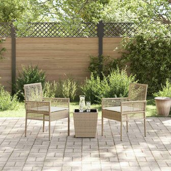 3-delige tuin bistroset met kussens in beige van poly riet 4