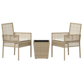 3-delige tuin bistroset met kussens in beige van poly riet 7