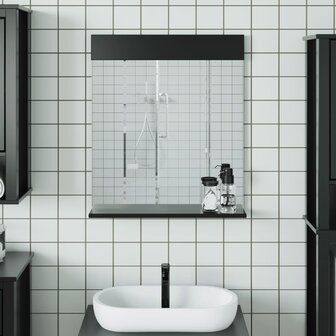 Badkamerspiegel met schap BERG 60x12x70 cm massief hout zwart 1