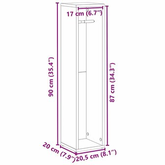 Badkamerkast met rolhouder gerookt eiken 20,5x20x90 cm 9