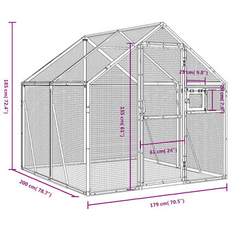Voli&egrave;re 1,79x2x1,85 m aluminium zilverkleurig 7