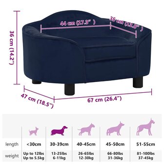 Hondenbank 67x47x36 cm pluche blauw 8