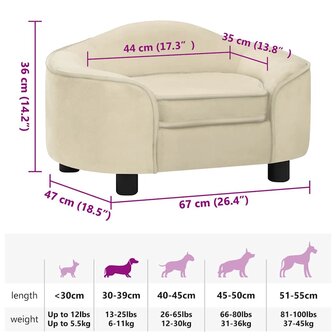 Hondenbank 67x47x36 cm pluche cr&egrave;mekleurig 8