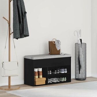 Schoenenbank met plank Zwart eiken 80 x 30 x 45 cm Bewerkt hout 1