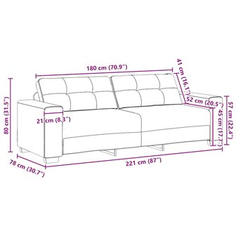 3-zitsbank zwart 180 cm stof 9