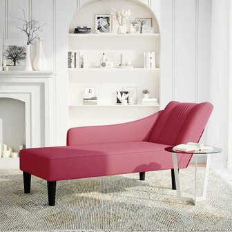 Chaise longue met rechterarmleuning fluweel wijnrood 2