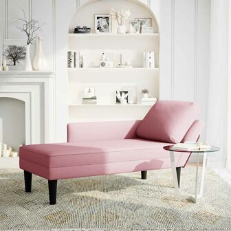 Chaise longue met kussen en rechterarmleuning fluweel roze 2