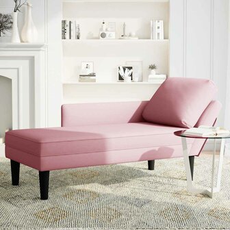 Chaise longue met kussen en rechterarmleuning fluweel roze 3