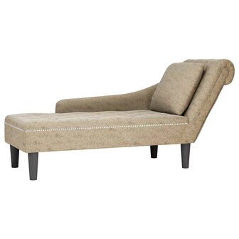 Chaise longue met kussen&amp;rechterarmleuning kunstleer lichtgrijs 1