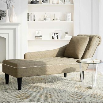 Chaise longue met kussen&amp;rechterarmleuning kunstleer lichtgrijs 3