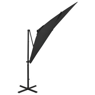 Zweefparasol met paal en LED-verlichting 250 cm zwart 2