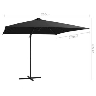 Zweefparasol met LED en stalen paal 250x250 cm zwart 9