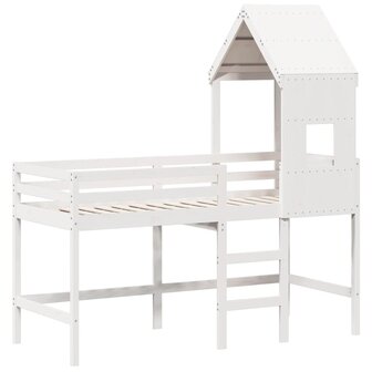 Halfhoogslaper met ladder en bedhuis grenenhout wit 80x200 cm 3