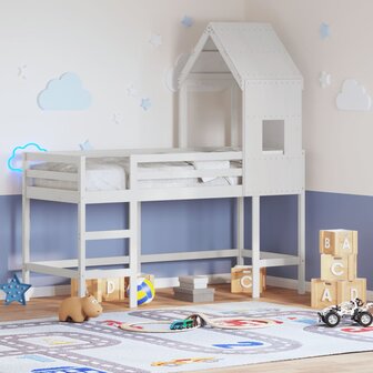 Halfhoogslaper met ladder en bedhuis grenenhout wit 90x200 cm 1