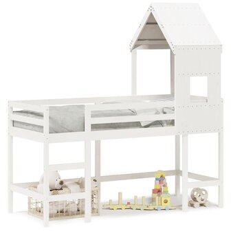 Halfhoogslaper met ladder en bedhuis grenenhout wit 90x200 cm 2