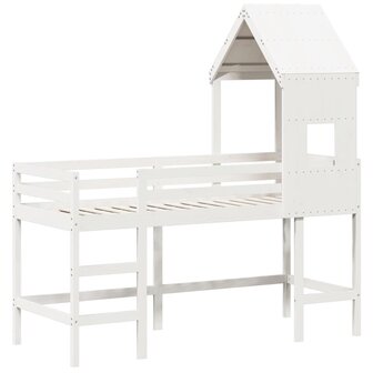 Halfhoogslaper met ladder en bedhuis grenenhout wit 90x200 cm 3