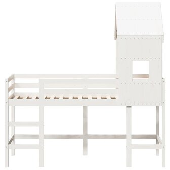Halfhoogslaper met ladder en bedhuis grenenhout wit 90x200 cm 4