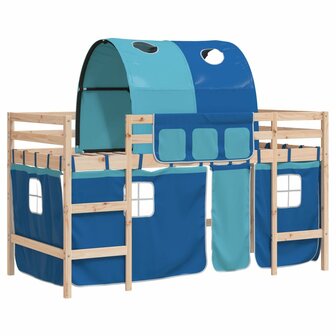 Kinderhoogslaper met tunnel 90x200 cm massief grenenhout blauw 2