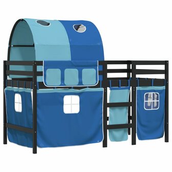 Kinderhoogslaper met tunnel 80x200 cm massief grenenhout blauw 3