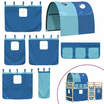 Kinderhoogslaper met tunnel 90x200 cm massief grenenhout blauw 7