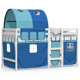 Kinderhoogslaper met tunnel 90x200 cm massief grenenhout blauw 2