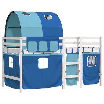 Kinderhoogslaper met tunnel 90x200 cm massief grenenhout blauw 3