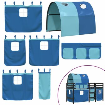 Kinderhoogslaper met tunnel 90x190 cm massief grenenhout blauw 7