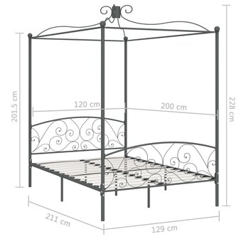 Hemelbedframe metaal grijs 120x200 cm 6