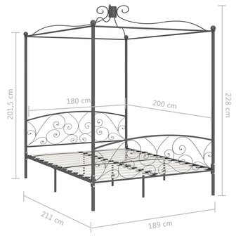 Hemelbedframe metaal grijs 180x200 cm 6