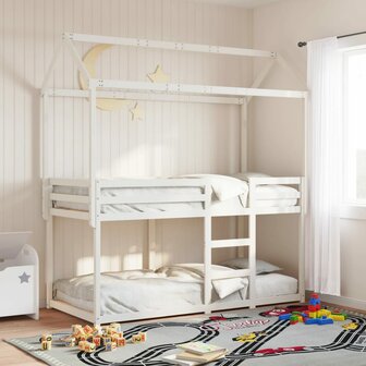 Stapelbed met bedhuis massief grenenhout wit 80x200 cm 1