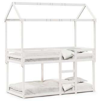 Stapelbed met bedhuis massief grenenhout wit 80x200 cm 2