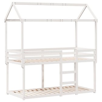 Stapelbed met bedhuis massief grenenhout wit 80x200 cm 3