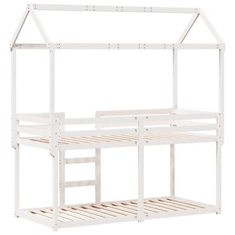 Stapelbed met bedhuis massief grenenhout wit 80x200 cm 8