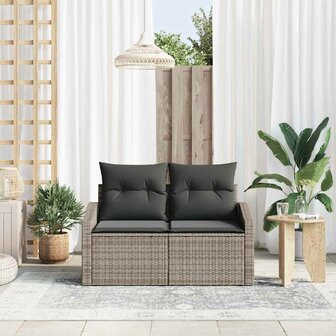 2-Persoons Loungebank met Kussens - Grijs - Poly Rattan 2