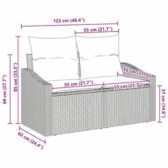 2-Persoons Loungebank met Kussens - Grijs - Poly Rattan 6