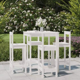 5-delige Barset massief grenenhout wit 1