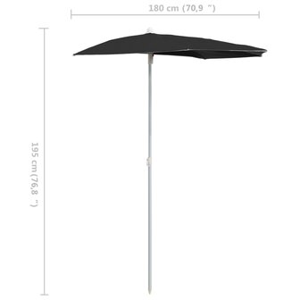 Parasol half met paal 180x90 cm zwart 8