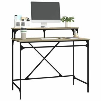 Bureau 100x50x90 cm bewerkt hout en ijzer sonoma eikenkleur 4