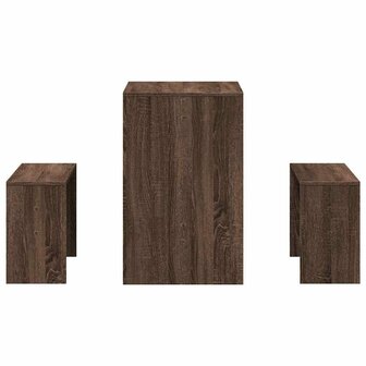 3-delige Eettafel en bankenset bewerkt hout bruin eikenkleur 5