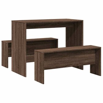 3-delige Eettafel en bankenset bewerkt hout bruin eikenkleur 6