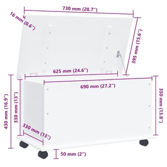 Opbergkist met wielen ALTA 73x39,5x43 cm massief grenenhout wit 9