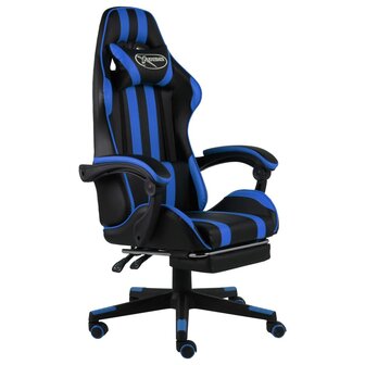 Racestoel met voetensteun kunstleer zwart en blauw 1