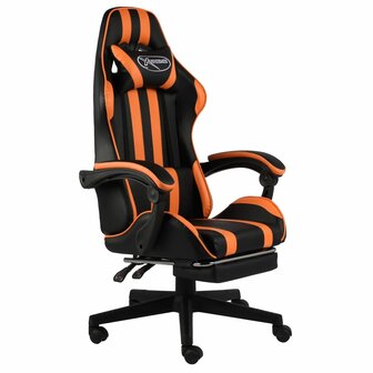 Racestoel met voetensteun kunstleer zwart en oranje 1