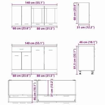 Keukenkastenset met lade 4 pcs Grijs sonoma 140 x 46 x 81.5 cm 7