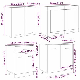 Keukenkastenset met lade 4 pcs Grijs sonoma 140 x 46 x 81.5 cm 8