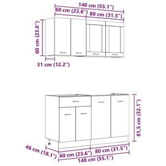 Keukenkastenset met lade 4 pcs Grijs sonoma 140 x 46 x 81.5 cm 9