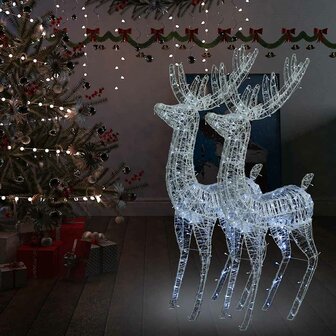 Kerstdecoratie rendier XXL 2 st 250 LED&amp;apos;s warmwit 180 cm acryl 1