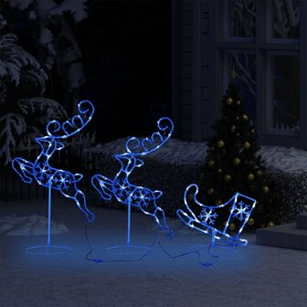 Kerstdecoratie rendieren en slee 260x21x87cm acryl blauw 3