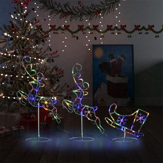 Kerstdecoratie rendieren en slee 260x21x87 cm acryl meerkleurig 1