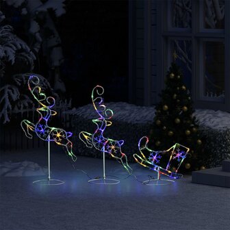 Kerstdecoratie rendieren en slee 260x21x87 cm acryl meerkleurig 3